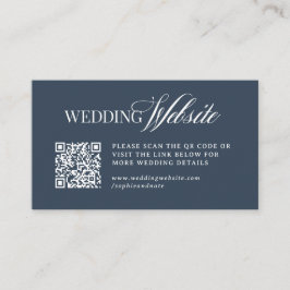 Cartão De Informações Luxe Azul Marinho | Código QR do Site de Casamento