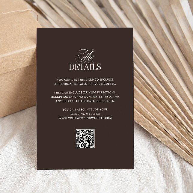 Cartão De Informações Luxe Brown | QR Code Wedding Guest Details (Criador carregado)