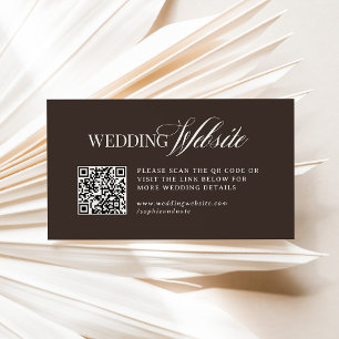 Cartão De Informações Luxe Marrom Código QR do Site de Casamento
