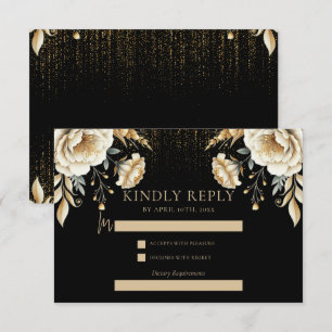 Cartão De Informações luxo Black Ivory & Dourada Quinceañera Rsvp