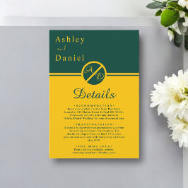 Cartão De Informações Luxuoso Casamento Elegante Verde e Dourado com Mon