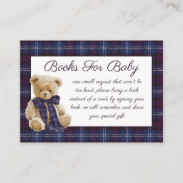 Cartão De Informações Luxury Bear Plaid Bow Baby Shower Book Request