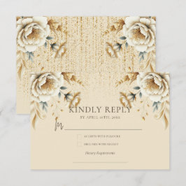 Cartão De Informações Luxury Ivory & Dourada Quinceañera Rsvp