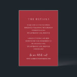 Cartão De Informações Luxury Ruby Red Elegant Wedding<br><div class="desc">Luxury ruby red wedding enclosure card, designed for couples embracing a bold, romantic, and elevated style. Featuring a rich jewel-toned background paired with elegant typography, this design captures the essence of modern romance and timeless sophistication. Deep red hues symbolize passion and celebration, making this perfect for formal, evening, or black-tie...</div>