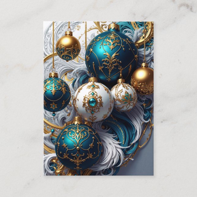 Cartão De Informações Luxus Weihnachtskugeln Blau Gold Ornament (Frente)