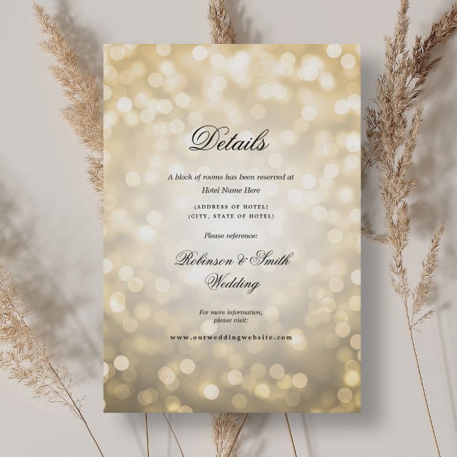 Cartão De Informações Luzes Bokeh Românticas Elegantes Detalhes do Casam (Elegant Romantic Bokeh Lights Wedding Details Enclosure Card)