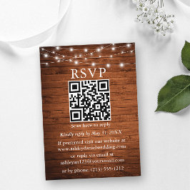 Cartão De Informações Luzes de Corda de Madeira Rústica QR RSVP Casament