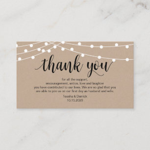 Cartão De Informações Luzes de Corda Rústicas, Preto, Obrigado Casamento