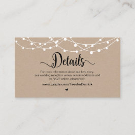 Cartão De Informações Luzes de Cordas de Fazenda Rústica, Detalhes do Ca