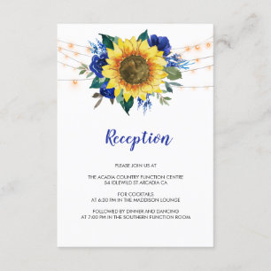 Cartão De Informações Luzes de girassol Recepção de casamento azul