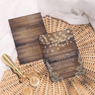 Cartão De Informações Luzes de madeira e cordas russas Detalhes do Cas