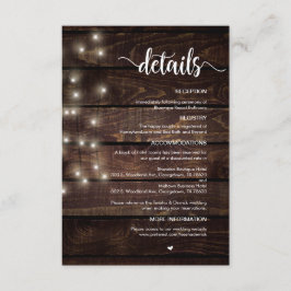 Cartão De Informações Luzes de Madeira Rústica de Fazenda, Luzes de Cord