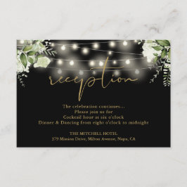 Cartão De Informações Luzes Douradas de cordas pretas Recepção de casame