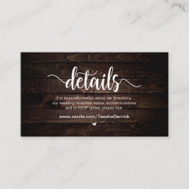 Cartão De Informações Madeira de Fazenda russa, Detalhes do Casamento