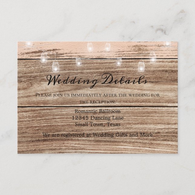 Cartão De Informações Madeira rosa russa e candeeiros (Frente)