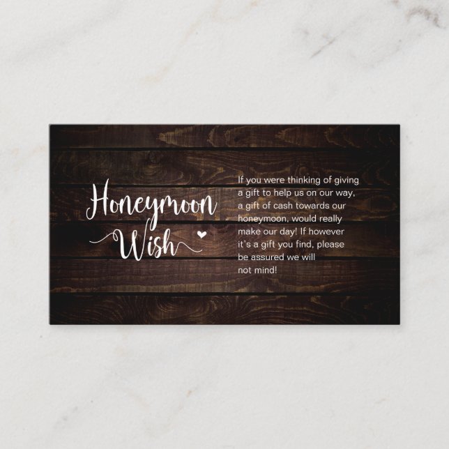 Cartão De Informações Madeira Rústica Fazenda Escura, Desejo Lua de mel (Frente)