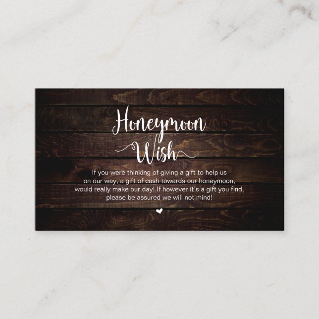 Cartão De Informações Madeira Rústica Fazenda Escura, Desejo Lua de mel (Frente)