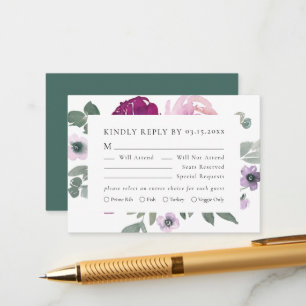 Cartão De Informações Magenta Rosa Floral Branco RSVP