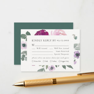 Cartão De Informações Magenta Rosa Floral Marfim RSVP