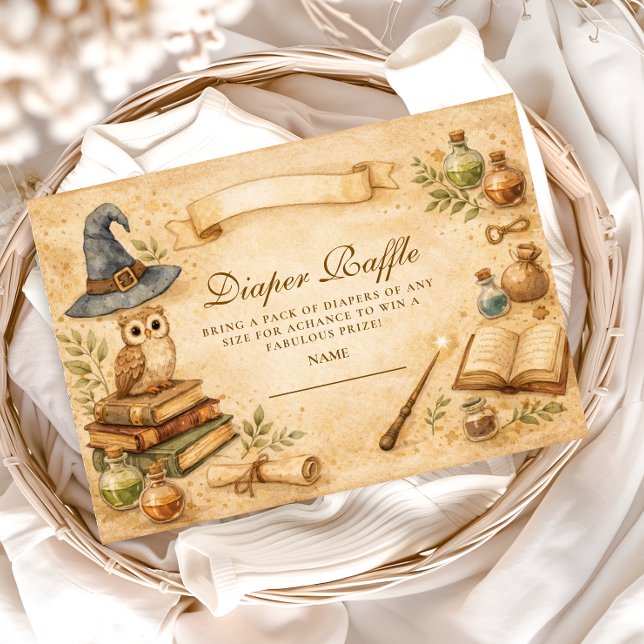 Cartão De Informações Magical Spellbook Wizard Diapper Raffle (Criador carregado)
