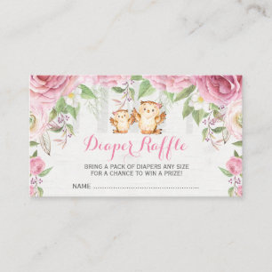 Cartão De Informações Mamãe de Coruja Floral Rosa e Bilhete de Fralda de