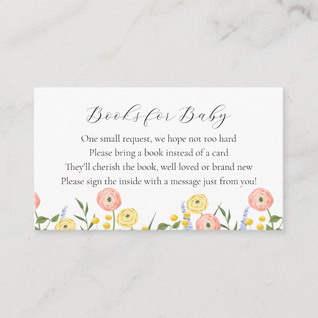 Cartão De Informações Manuais Florais Românticos de Aquarela para Bebê (Frente)