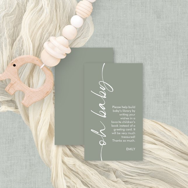 Cartão De Informações Manuais Modernos para Oh Chá de fraldas (Front and back view of small books for baby enclosure card)