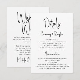 Cartão De Informações Manuscrito Mínimo Detalhes de Casamento Desejando 