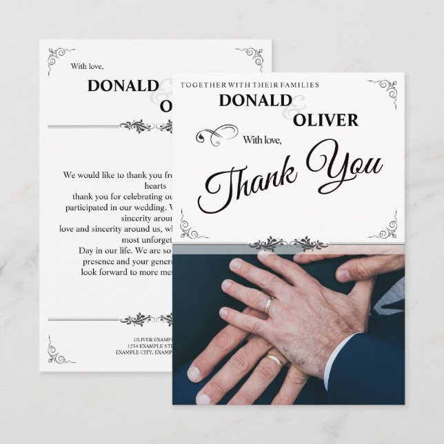 Cartão De Informações Mãos de um Casal Gay de Noivos com Alianças (Frente/Verso)