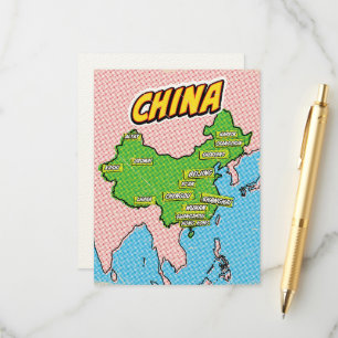 Cartão De Informações Mapa da China ilustrado em Pop Art