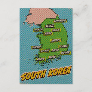 Cartão De Informações Mapa da Coreia do Sul ilustrado em Pop Art