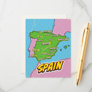 Cartão De Informações Mapa da Espanha ilustrado em Pop Art
