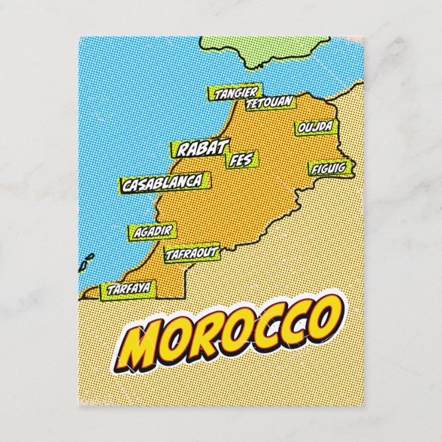 Cartão De Informações Mapa ilustrado de Marrocos em Pop Art (Frente)