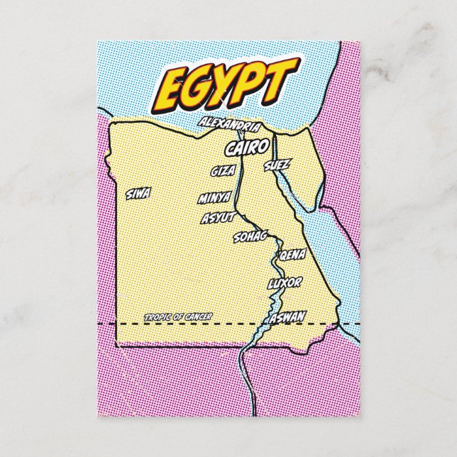 Cartão De Informações Mapa ilustrado do Egito em Pop Art (Frente)