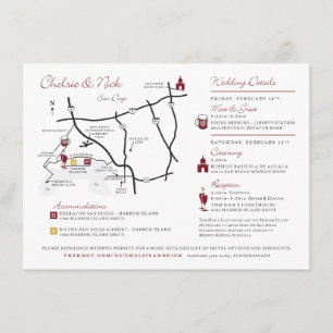 Cartão De Informações Mapas personalizados de casamento projetados para