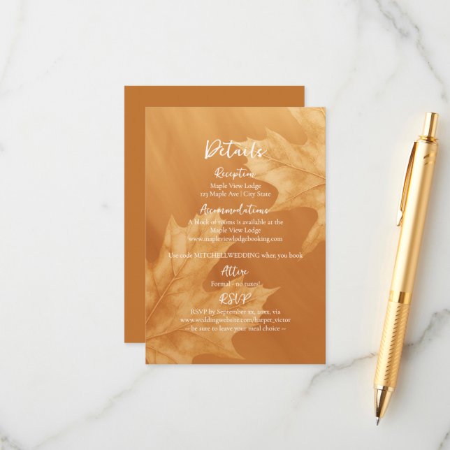 Cartão De Informações mapeamento de abóbora deixa detalhes de sotaque (Frente/Verso In Situ)