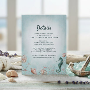 Cartão De Informações Mar   Detalhes do Casamento da Beach Blue Watercol