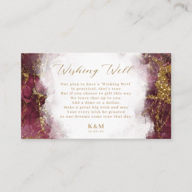 Cartão De Informações Marble Glitter Wishing well V1 Burgundy ID644 (Frente)