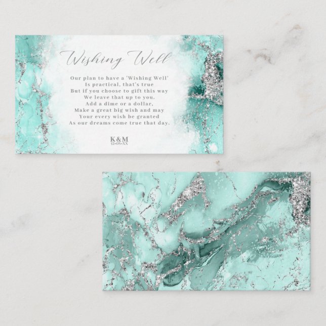 Cartão De Informações Marble Glitter Wishing well V1 Teal ID644 (Frente/Verso)