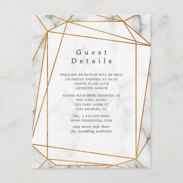 Cartão De Informações Marble Wedding Guest Details (Frente)
