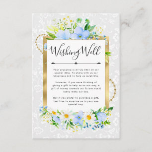 Cartão De Informações Margaridas e Flores Azuis Poço de Desejos Bodas de