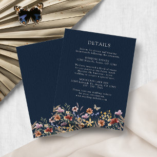 Cartão De Informações Marinho Azul Boho Flores selvagens