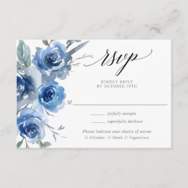 Cartão De Informações Marinho azul branco floral branco RSVP de casament