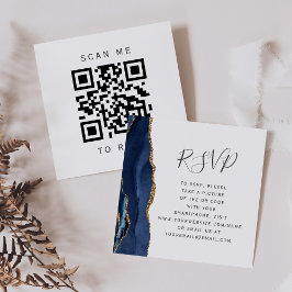 Cartão De Informações Marinho Azul Dourado Agate Casamento QR Código RSV