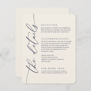 Cartão De Informações Marinho Azul e Creme Casamento Minimalista Moderno