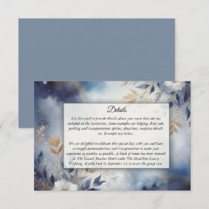 Cartão De Informações Marinho Azul e Dourado Casamento Floral