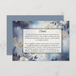 Cartão De Informações Marinho Azul e Dourado Casamento Floral