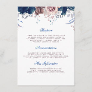 Cartão De Informações Marinho Azul e Guest de Informações de Casamento M