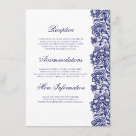 Cartão De Informações Marinho Azul Lace Elegante Informações de Casament