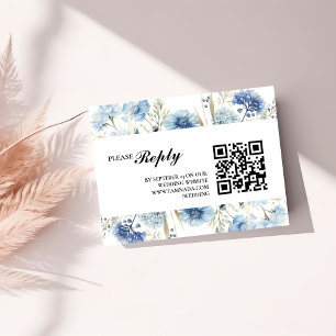 Cartão De Informações Marinho Azul Primavera Floral Bloom Casamento